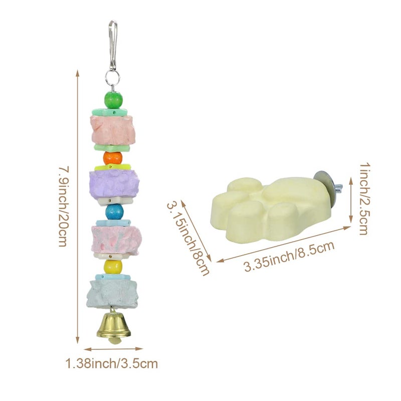 Litewoo Bird Beak Trim Colorful Calcium Stone Parrot Pet Chew Long String Cage Toy with Bell, Chinchilla Grinding Teeth Claw Shape Lava Block for Conure, Budgies, Parakeet, Hamster, Rabbit 2-Pcs - Image 2